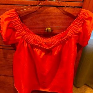 Guess women’s L off-shoulder, tulip cap sleeve tangerine orange cotton top